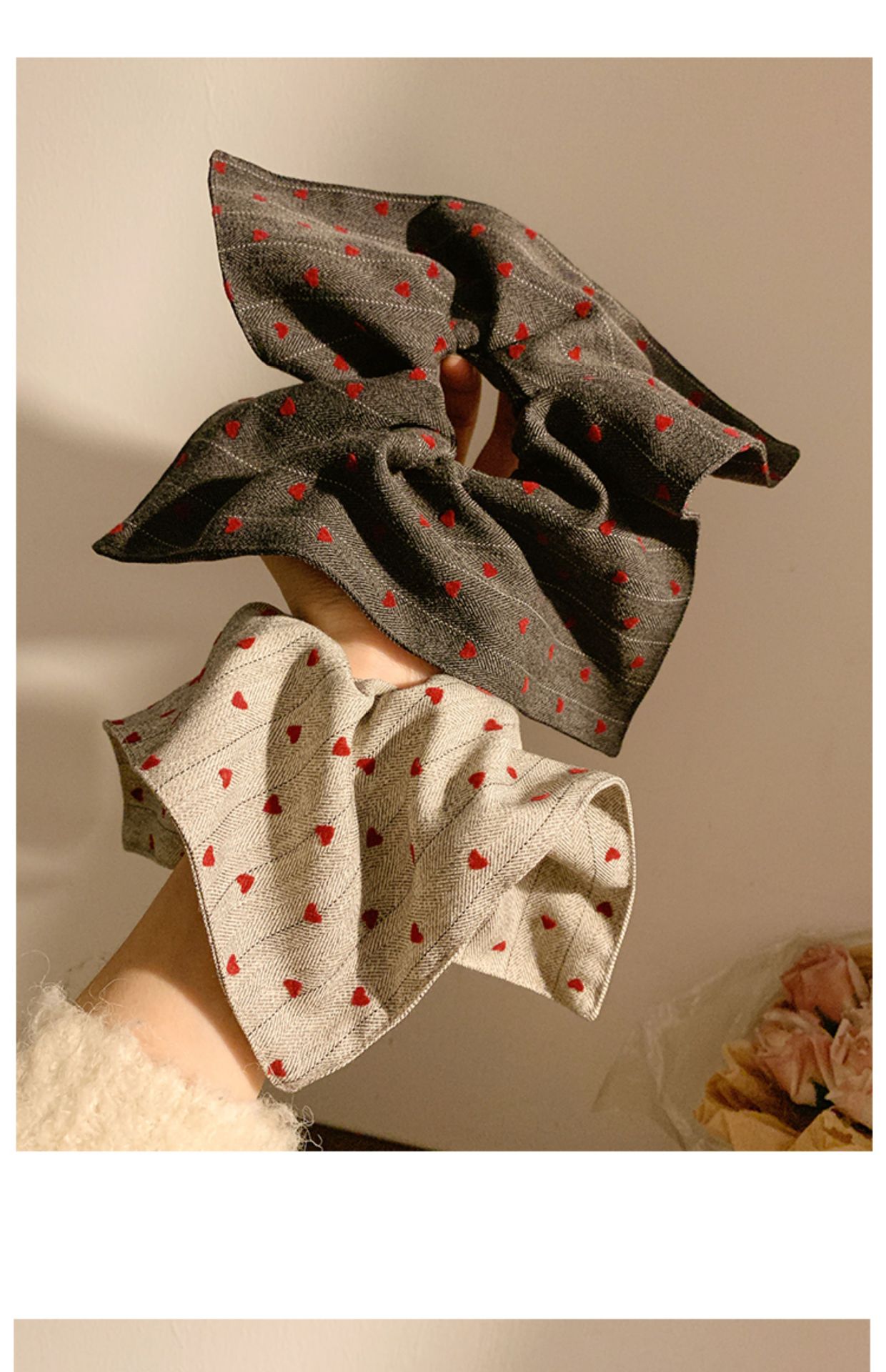 Autumn and winter, extra-large heart-shaped large intestine hair band handkerchief, Korean-style laid-back bun hair band, new high-end hair accessory pic 7