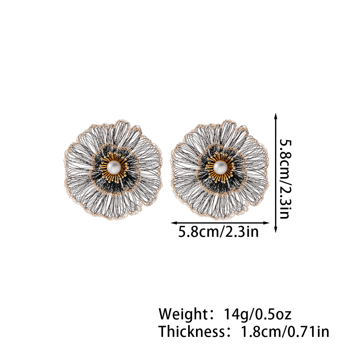 铜丝手工勾丝山茶花耳环项链套装轻奢高级感镶嵌珍珠耳饰套装首饰详情5