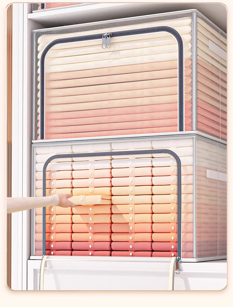 Transparent mesh storage box, household wardrobe, clothing organization box, waterproof and moisture-proof, super large capacity dormitory steel frame box pic 7