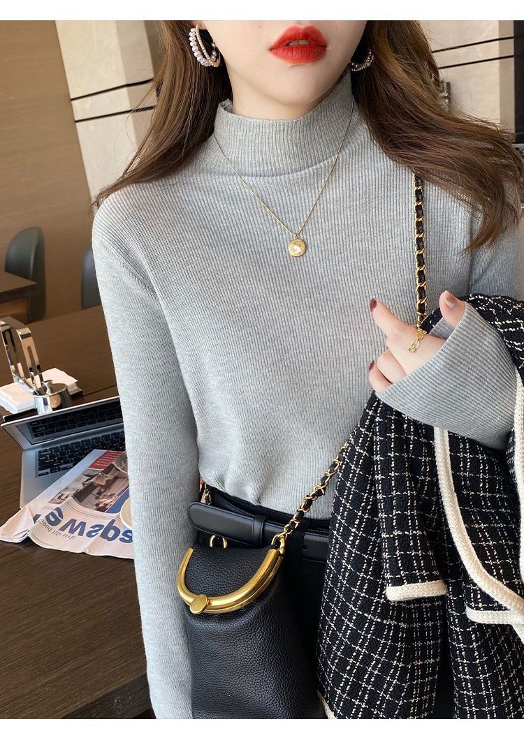 针织打底衫女早春今年流行的漂亮内搭半高领毛衣修身长袖中领上衣详情13