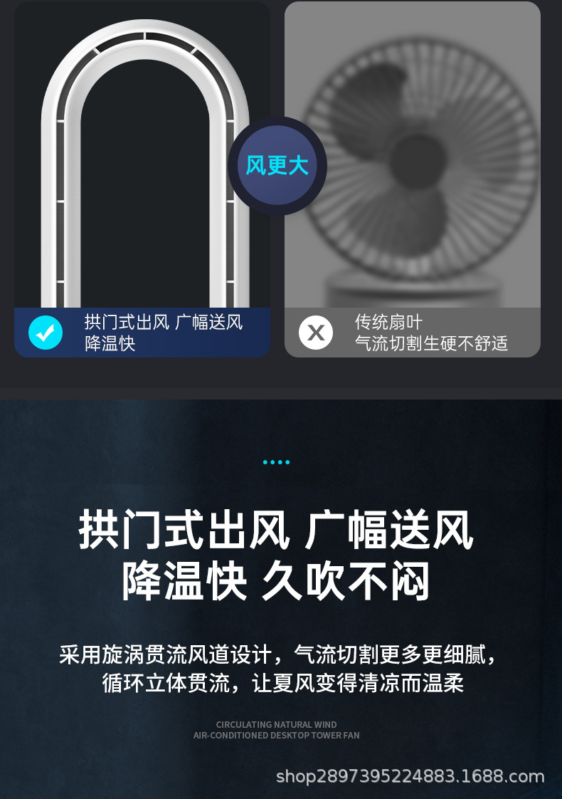 无叶风扇电风扇家用宿舍空调扇USB冷风扇喷雾水冷桌面风扇跨境详情11