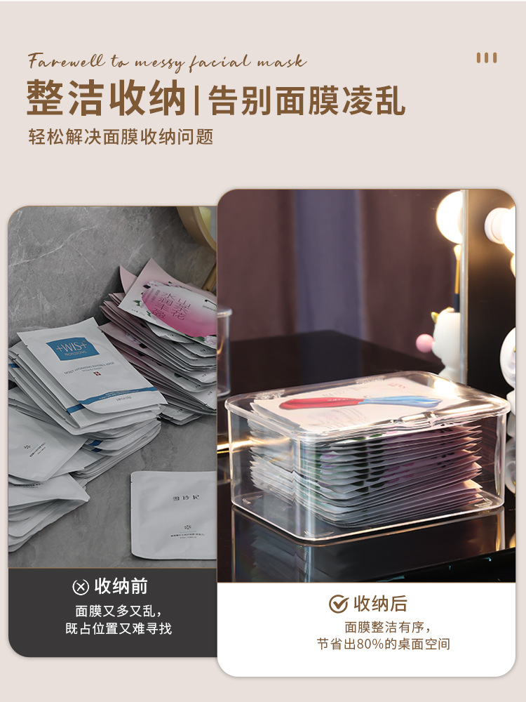 翻盖式桌面透明收纳盒家用多功能手机杂物面膜盒化妆品整理盒收纳详情3