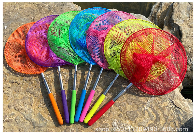 儿童小抄网彩色折叠小水桶不锈钢伸缩捞鱼小网兜户外昆虫网蝴蝶网详情18