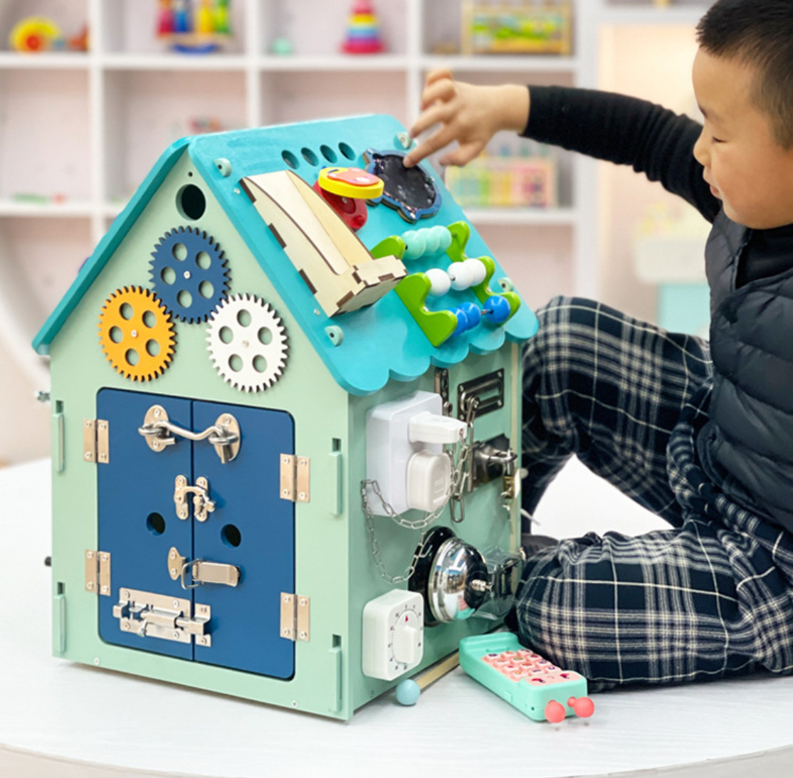 Wooden busy house Montessori DIY baby lock-picking concentration training starry sky top toy Montessori multi-functional pic 19