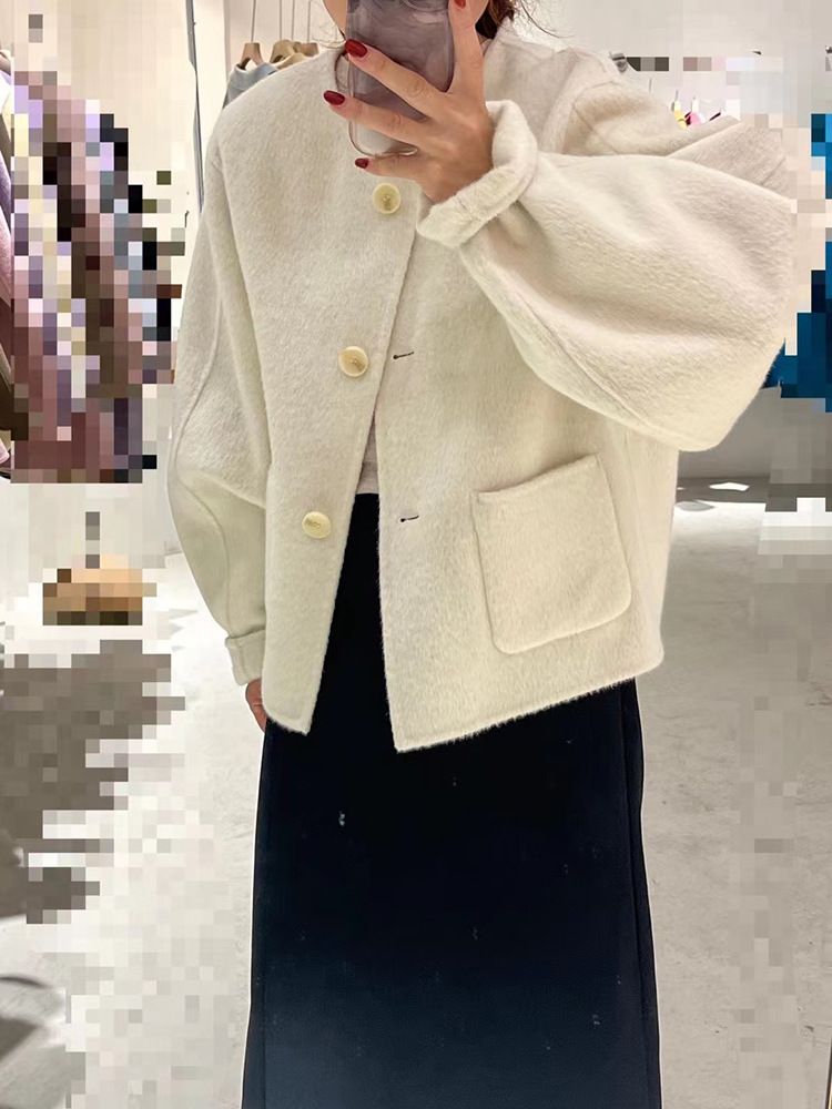 羊毛天丝圆领双面羊毛大衣宽松单排扣女式外套厂家批发2025秋冬详情26