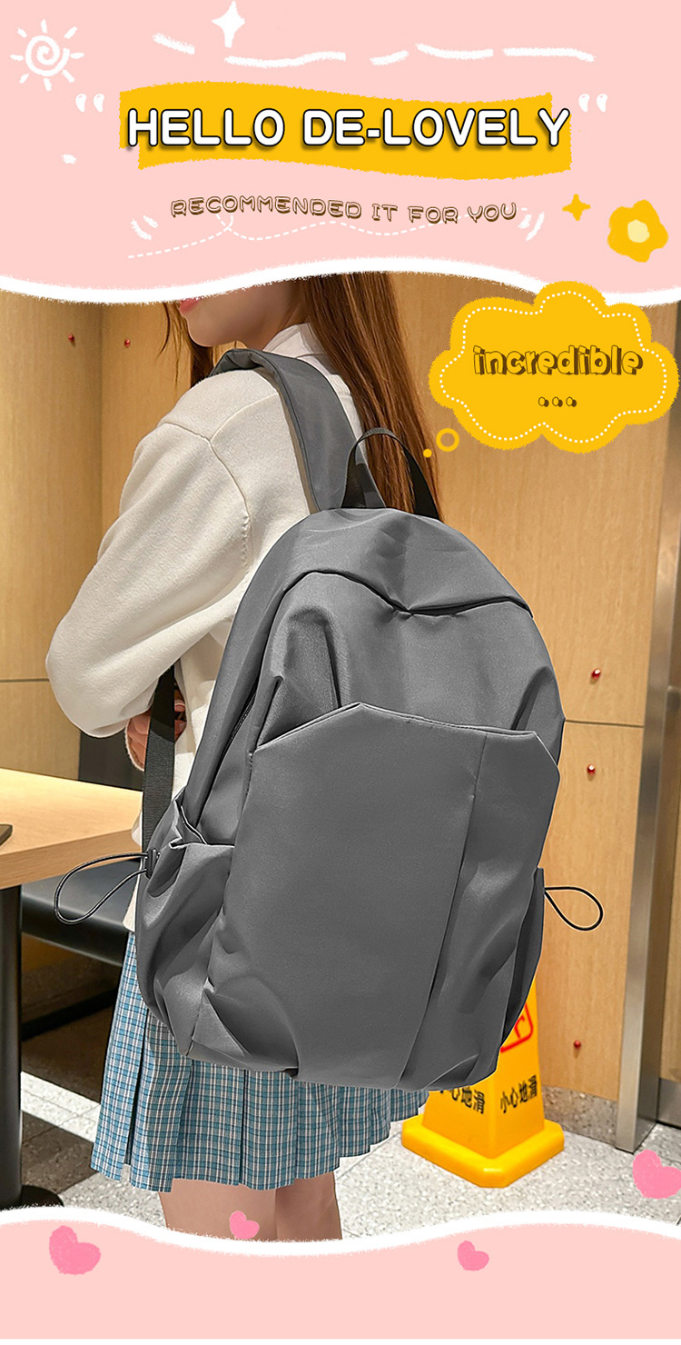 跨境新款休闲双肩包大容量简约潮酷电脑背包男女中大学生纯色书包详情1