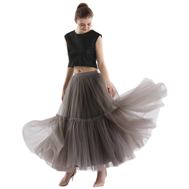 Long high-waisted ladylike dress for women in Spring, summer and autumn 2024, cake dress with pleated midskirt and large hem pic 5