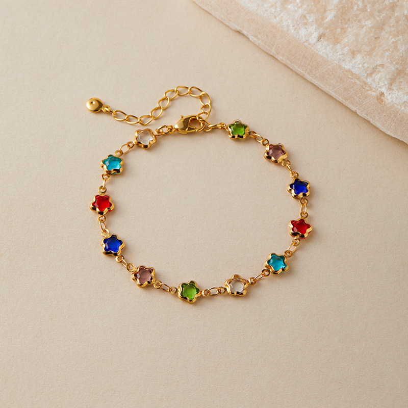 多巴胺手链跨境爱心设计小众几何水滴方形玻璃钻度假风小清新手饰详情23