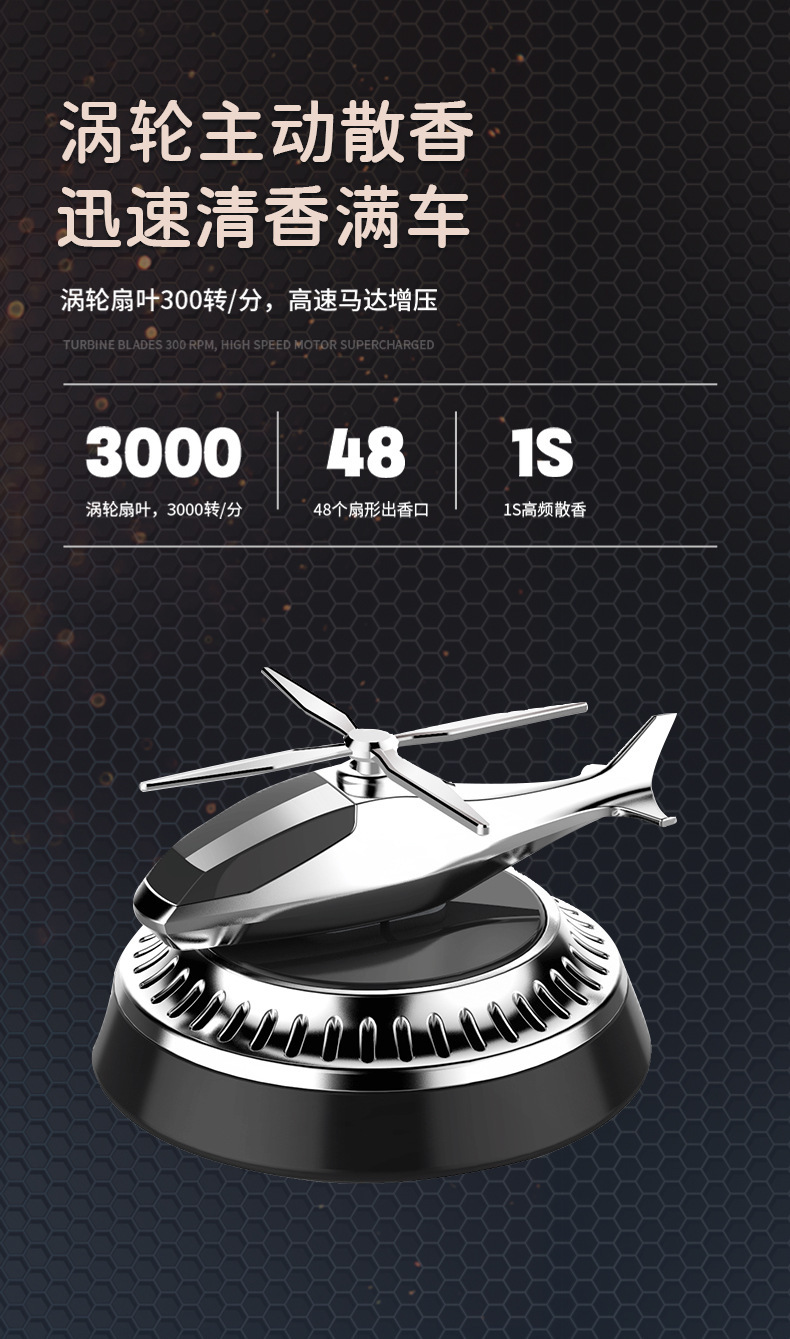 Solar-powered rotating car helicopter aromatherapy creative car perfume, car fragrance aircraft perfume stand decoration pic 5