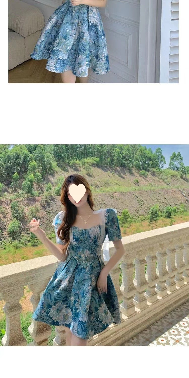 碎花连衣裙女夏法式气质收腰短裙小众蓬蓬裙设计感甜美泡泡袖裙子详情3