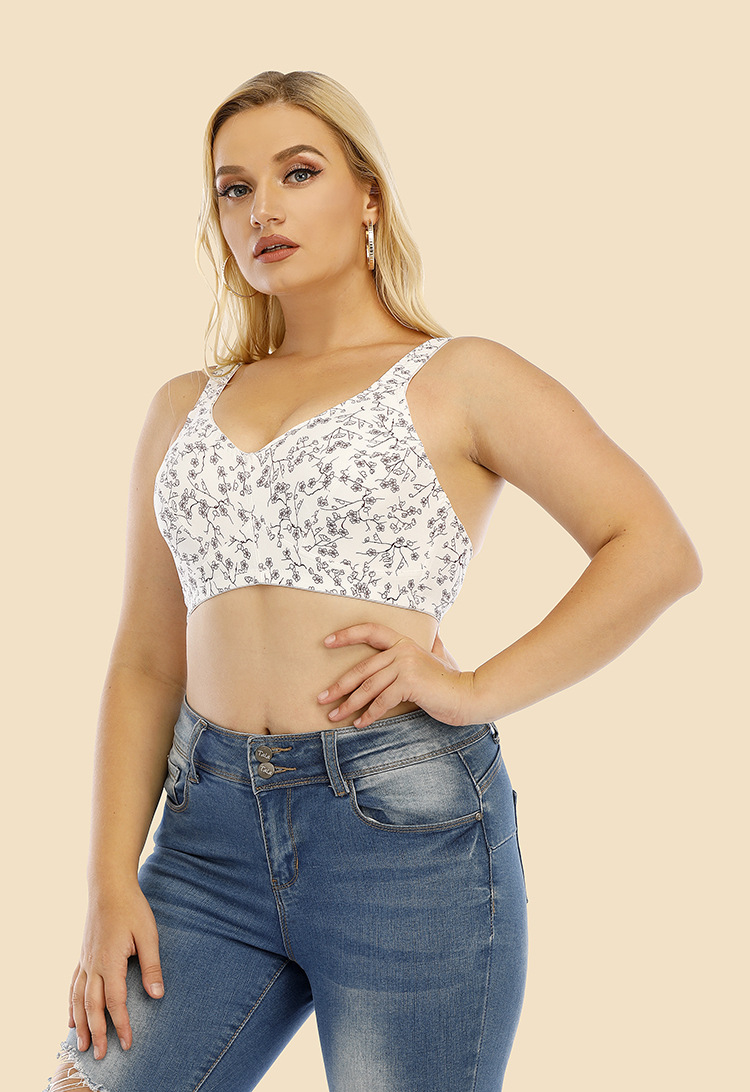 Chinese-style cotton bras without steel rims, large-sized printed bras, Chinese-style wide-shoulder straps, comfortable underwear, European and American bras, DEF breathing type bra pic 11