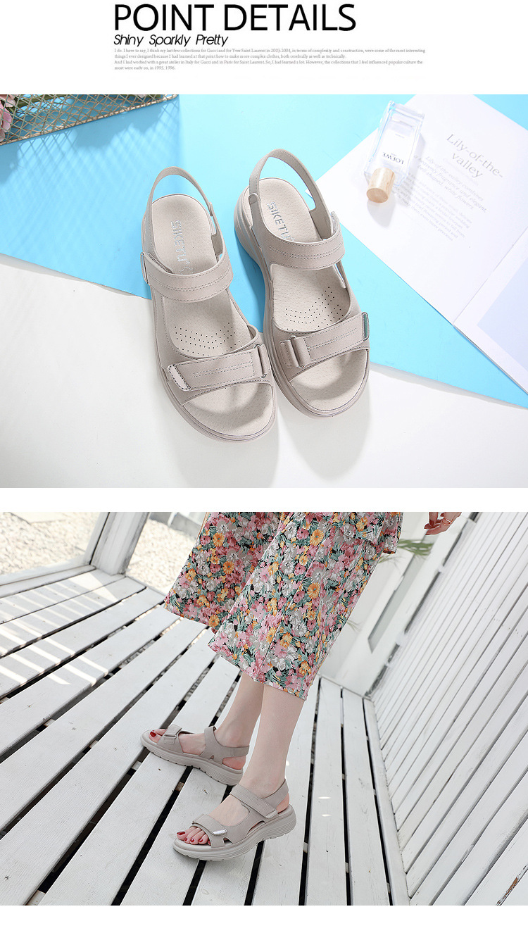 Summer 2024 new genuine leather sandals for women, sporty style, wedge and lightweight Velcro, large-sized slippers for women, one-piece consignment pic 17