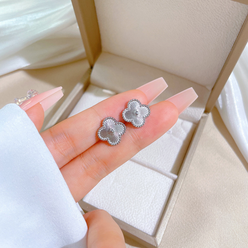 【通体钛钢】贝母幸运草极简风耳钉冷淡男女耳环个性气质宴会耳饰详情38