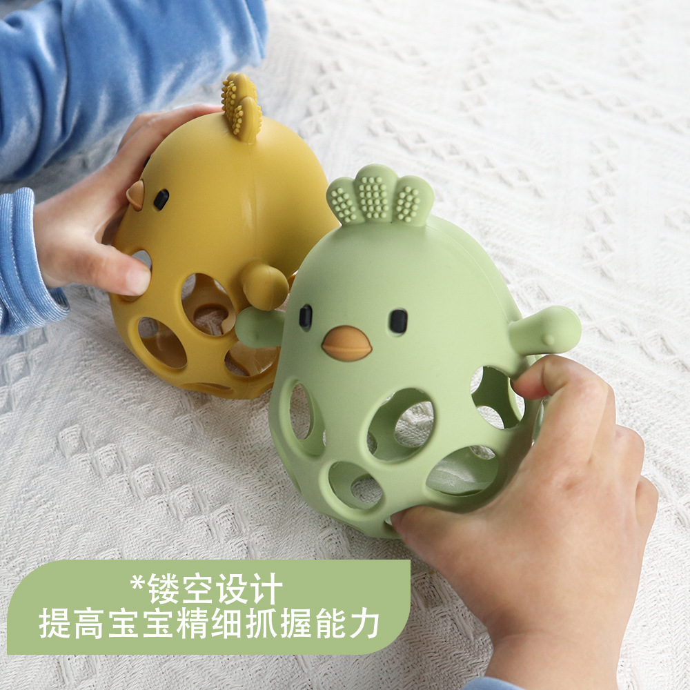 跨境母婴新品宝宝磨牙棒硅胶玩具防吃手小鸡手抓球牙胶婴儿食品级详情7