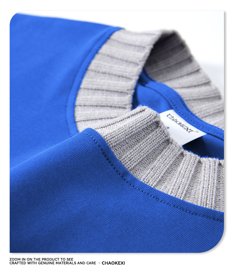 Summer new knitted patchwork color-blocking collar 100% cotton short-sleeved American trendy brand versatile short T-shirt top for men pic 27