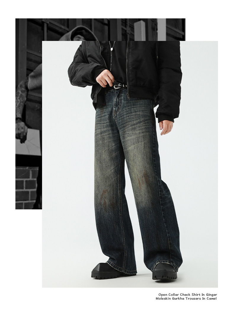 American retro spring distressed embroidered loose wide-leg jeans for both men and women, cleanfit drape long pants pic 10