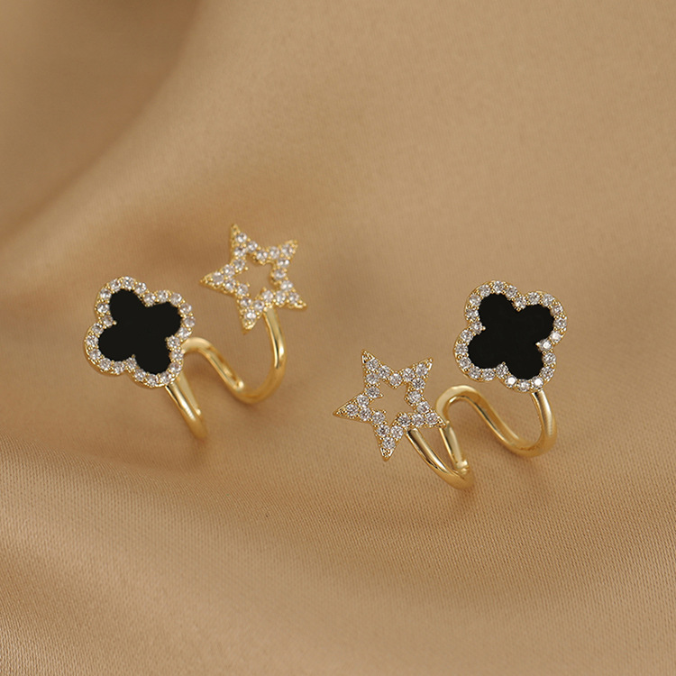 s925 Silver Needle black four-leaf clover fashionable and simple stud earrings, a niche design for women, exuding a sense of high-end, stylish and light luxury pic 9
