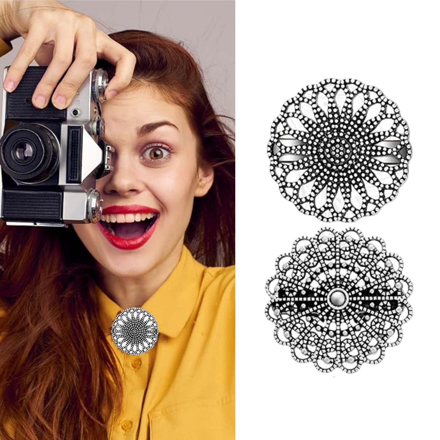 Viking Series European and American retro alloy sweater with silk scarf, cardigan button, shirt collar clip, anti-slip beam, tight chest clip pic 2