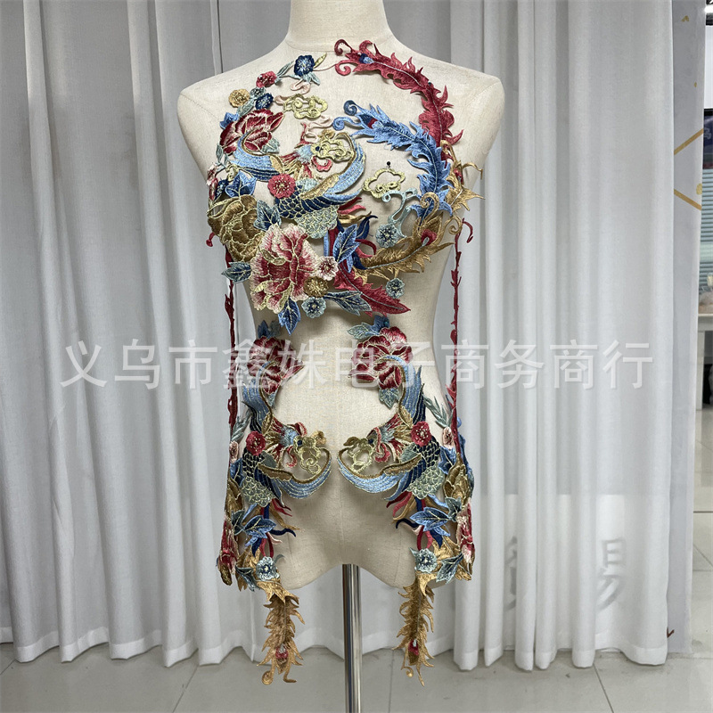 Large-sized water-soluble phoenix flower-and-bird fabric patch ethnic style cheongsam embroidery patch applique clothing accessories pic 7