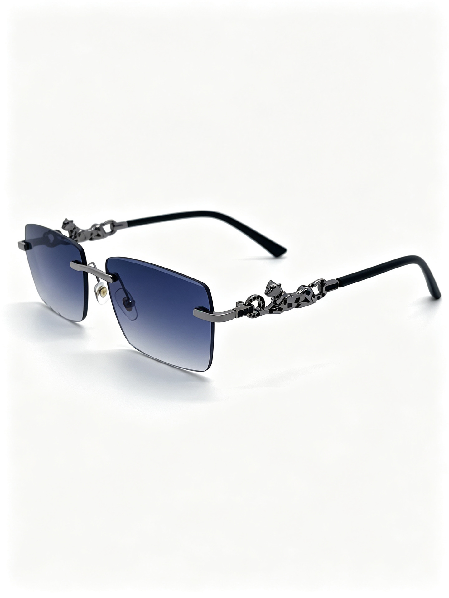New cross-border unisex frameless sunglasses with rectangular leopard head decoration, retro street style glasses and UV-resistant sunglasses pic 8