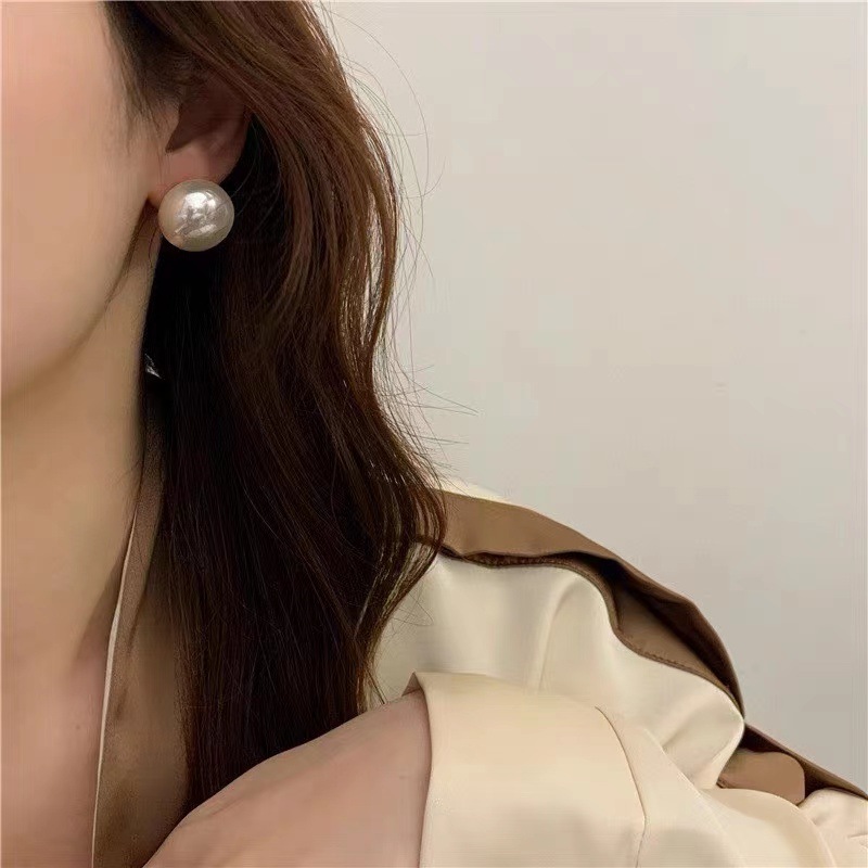 复古气质超大颗馒头珍珠耳钉女S925银针高级感轻奢贝珠椭圆冷淡风详情2