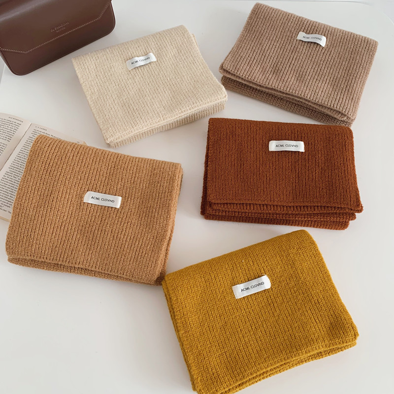 Korean-style solid-color knitted Japanese-style scarf for women in autumn and winter, ins, high-end and versatile, warm and thick woolen scarf, trendy pic 7