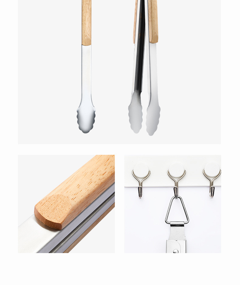Stainless steel food tongs, high-temperature resistant wooden handles, anti-scald steak tongs, food tongs, BBQ barbecue tongs, roast meat tongs, baking tongs pic 14