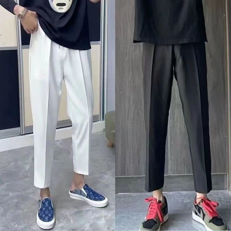 Verano slim marca de moda negro samurai pantalones pequeños espíritu social chicos tendencia pies pequeños recto nueve puntos pantalones casuales hombre pic 1