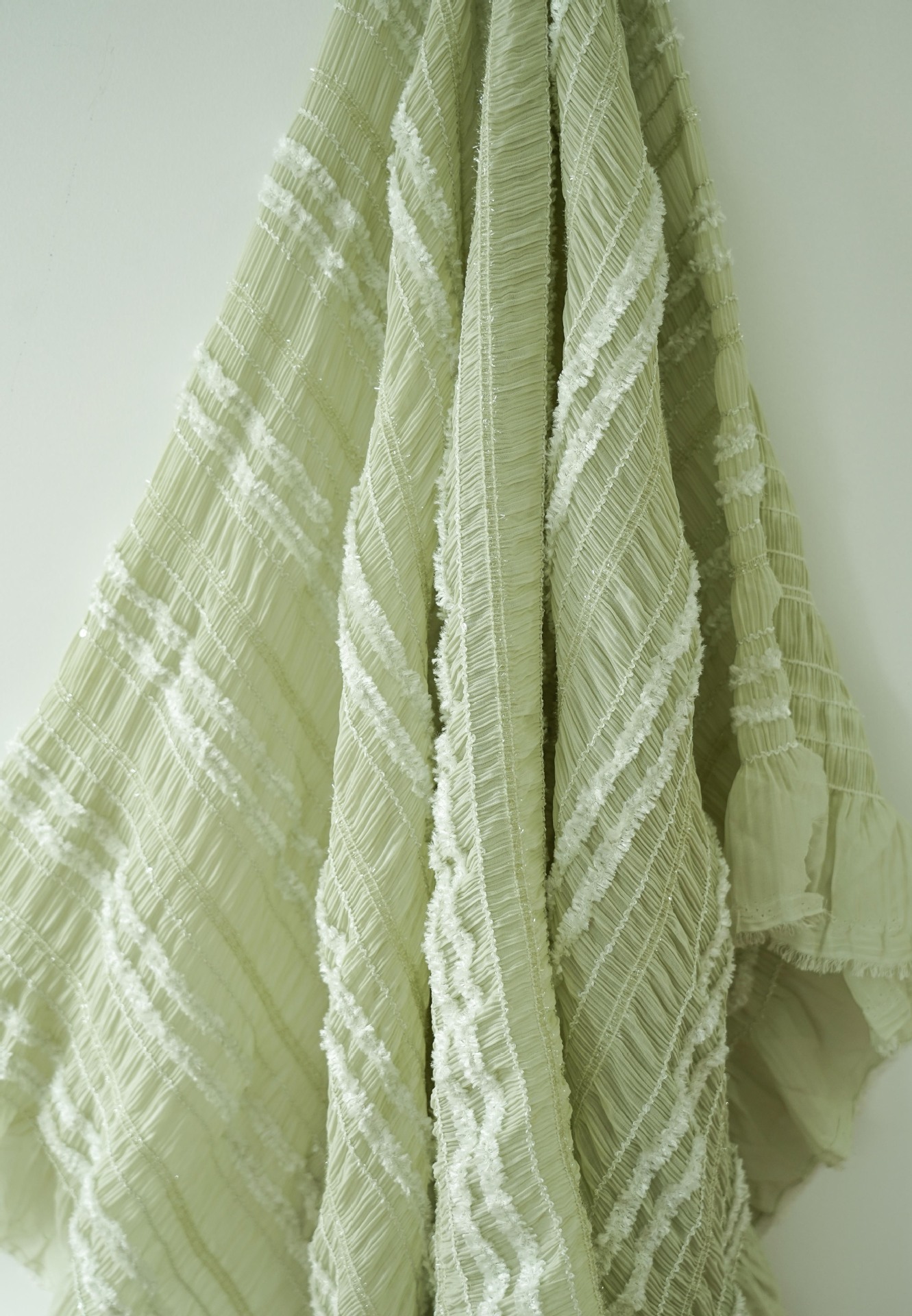 Summer new style chiffon striped crocheted black ear-trimmed pleated fabric multi-color fairy dress, wedding dress and evening gown fashion fabric pic 2