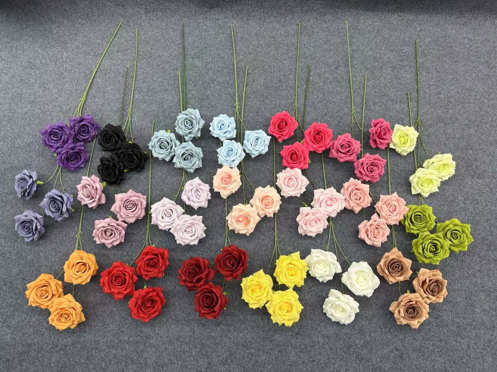 仿真花3头钻石玫瑰花婚庆装饰假花批发红色路引花材网红玫瑰瀑布详情1