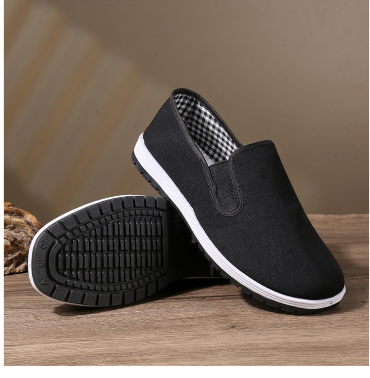 厂家批发老北京布鞋男款厚底片橡胶底纯色男士黑布鞋牛筋黄军板鞋详情28