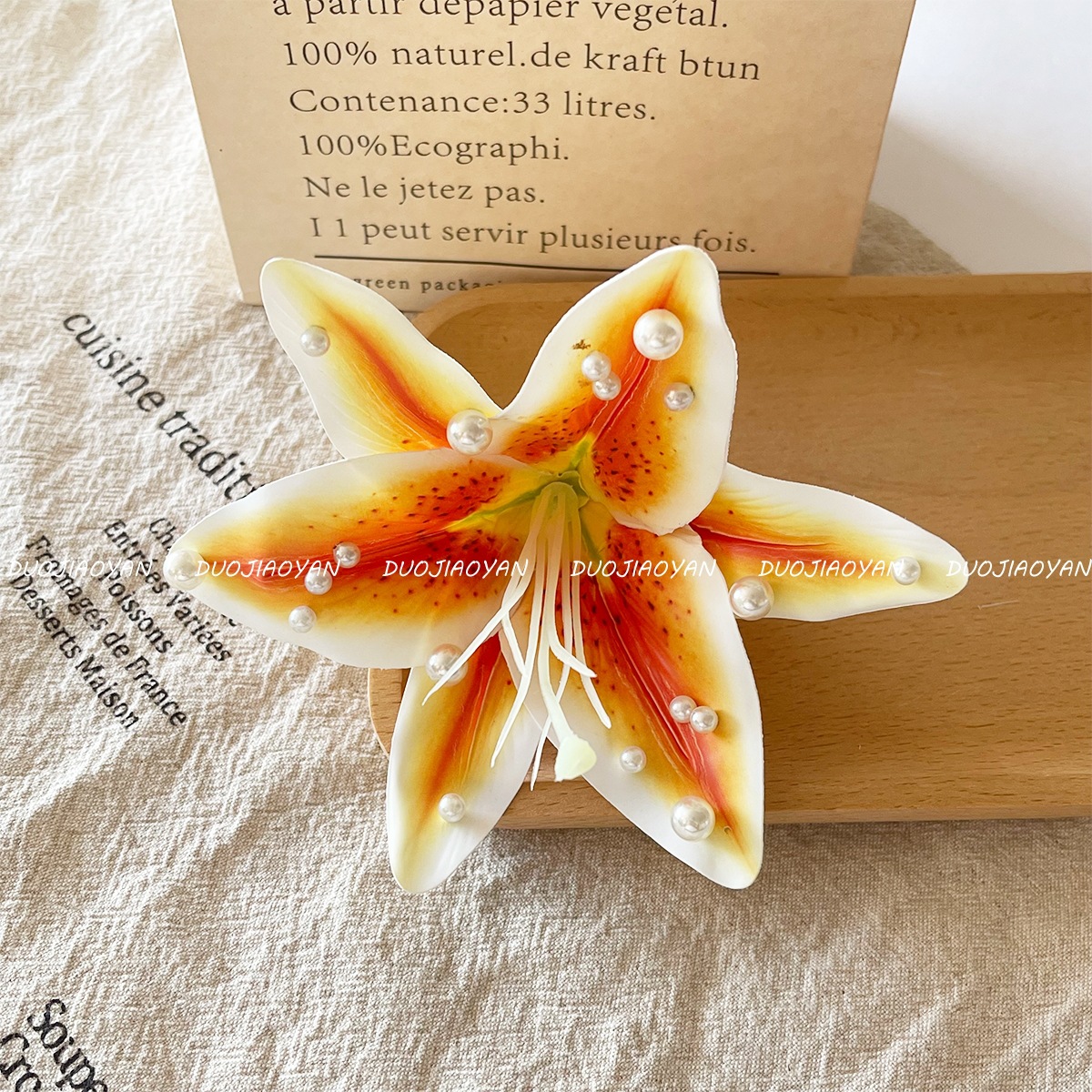 New cross-border lily pearl hairpin with a high-end atmosphere, beaded hair accessory, Hawaiian vacation style duckbill hairpin for women pic 12