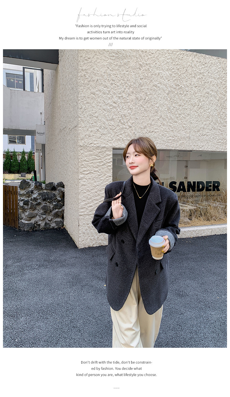 韩版时尚高级感棉衣外套女2024冬季新款双排扣百搭洋气毛呢外套详情13