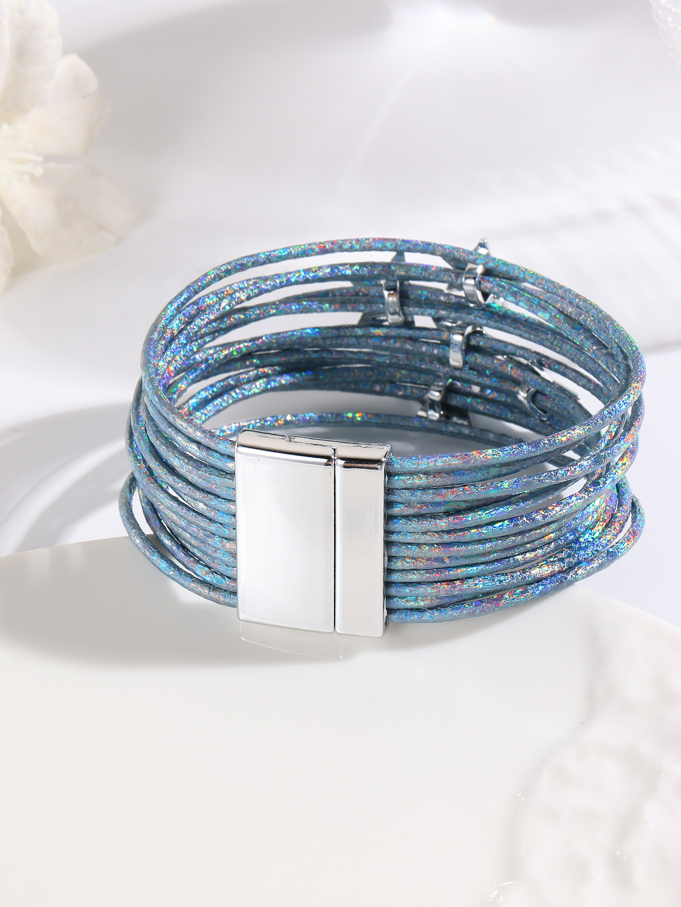 跨境欧美多层皮条手链设计女皮革手镯创意五角星配件磁吸手绳批发详情20