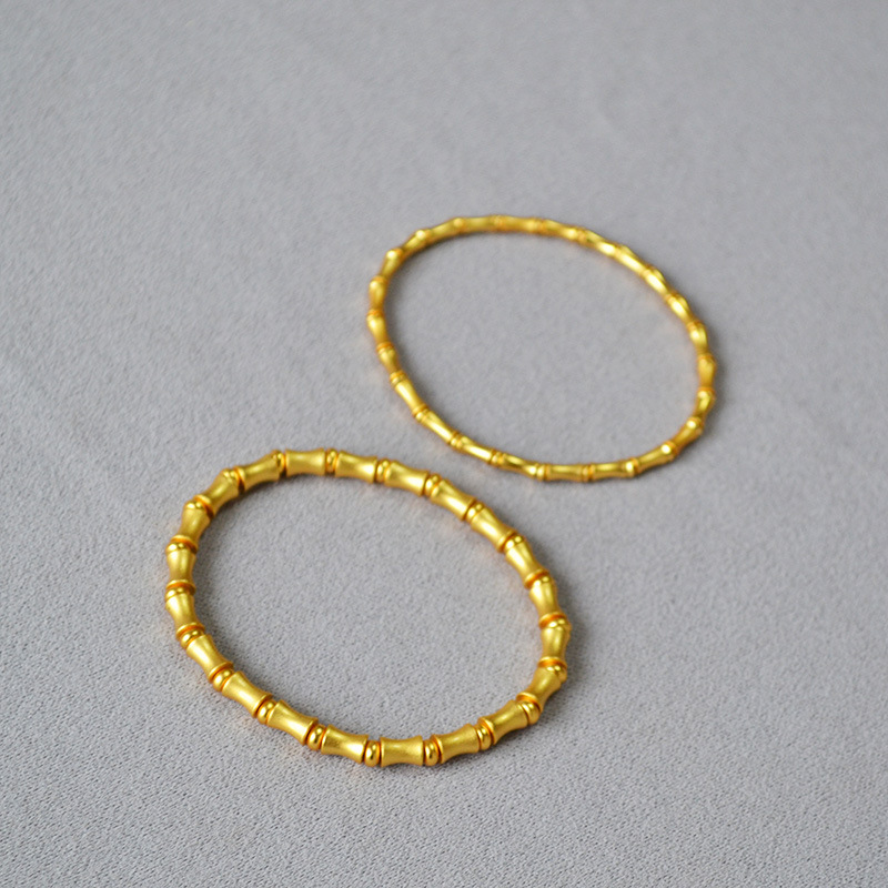 国潮新中式小众文艺复古黄铜古法镀金磨砂竹节弹力手链节节高升女详情10
