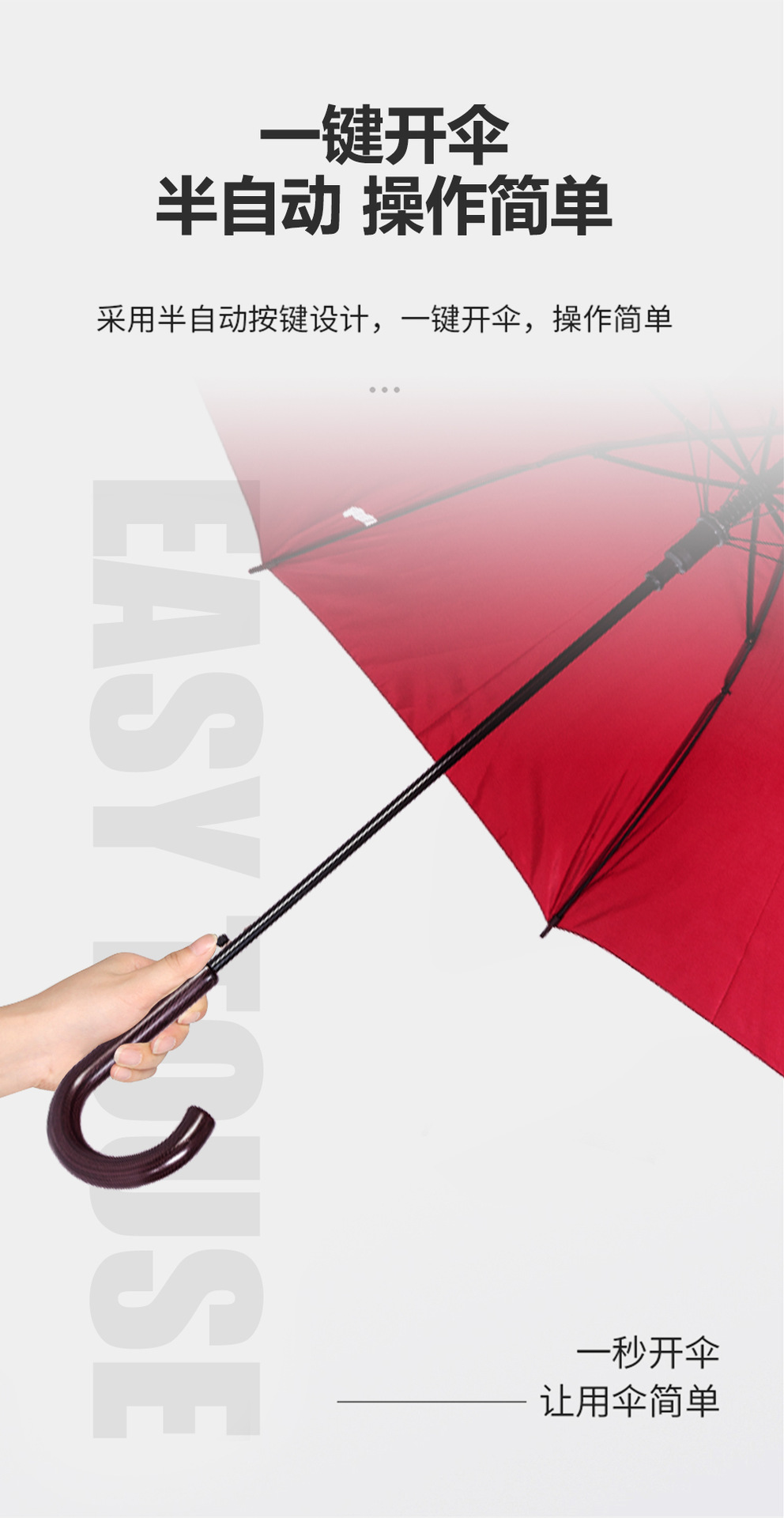 亚非拉便宜雨伞polyester涤纶布长柄伞一键开自动伞现货批发厂家详情6
