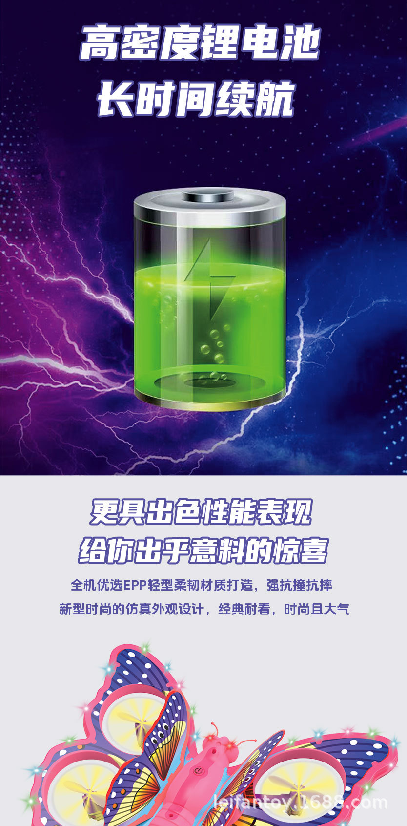 新款闪光蝴蝶四轴飞行器 炫彩灯光可翻滚避障 遥控飞机男孩女孩玩具详情5