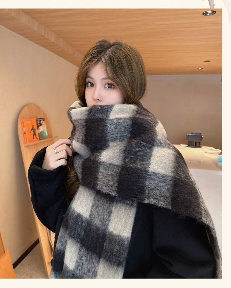 时尚韩版格子仿羊绒围巾冬季保暖加厚撞色彩色学生情侣围脖长巾详情16