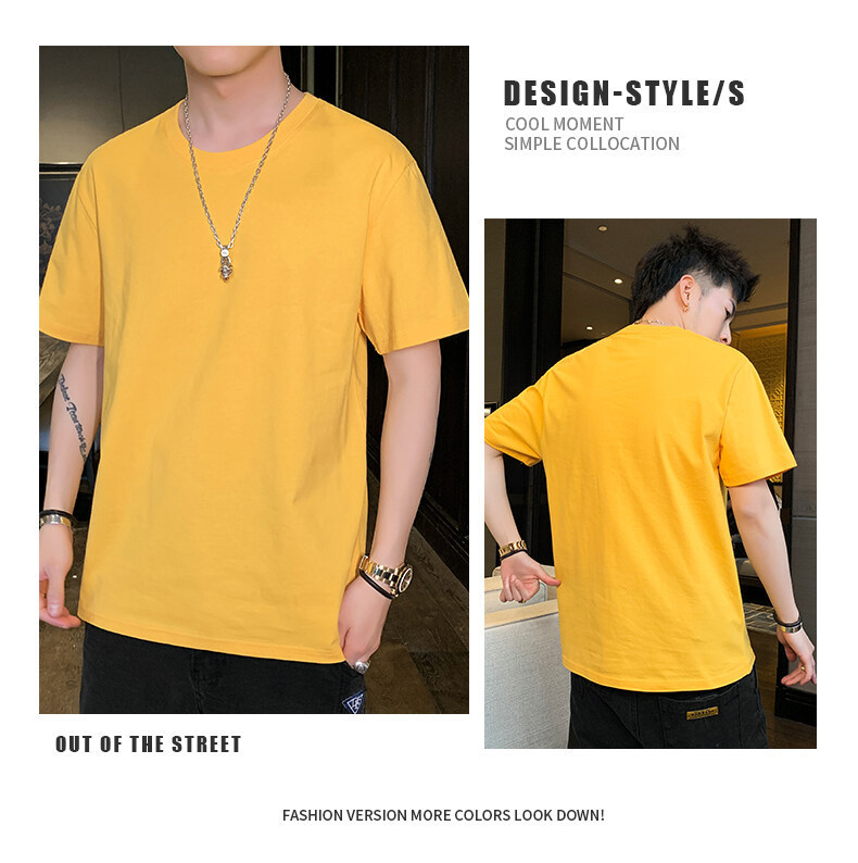 Pure cotton short-sleeved T-shirt for men, Hong Kong-style loose T-shirt, small drop shoulder, combed cotton, oversized, high-quality solid color base pic 21
