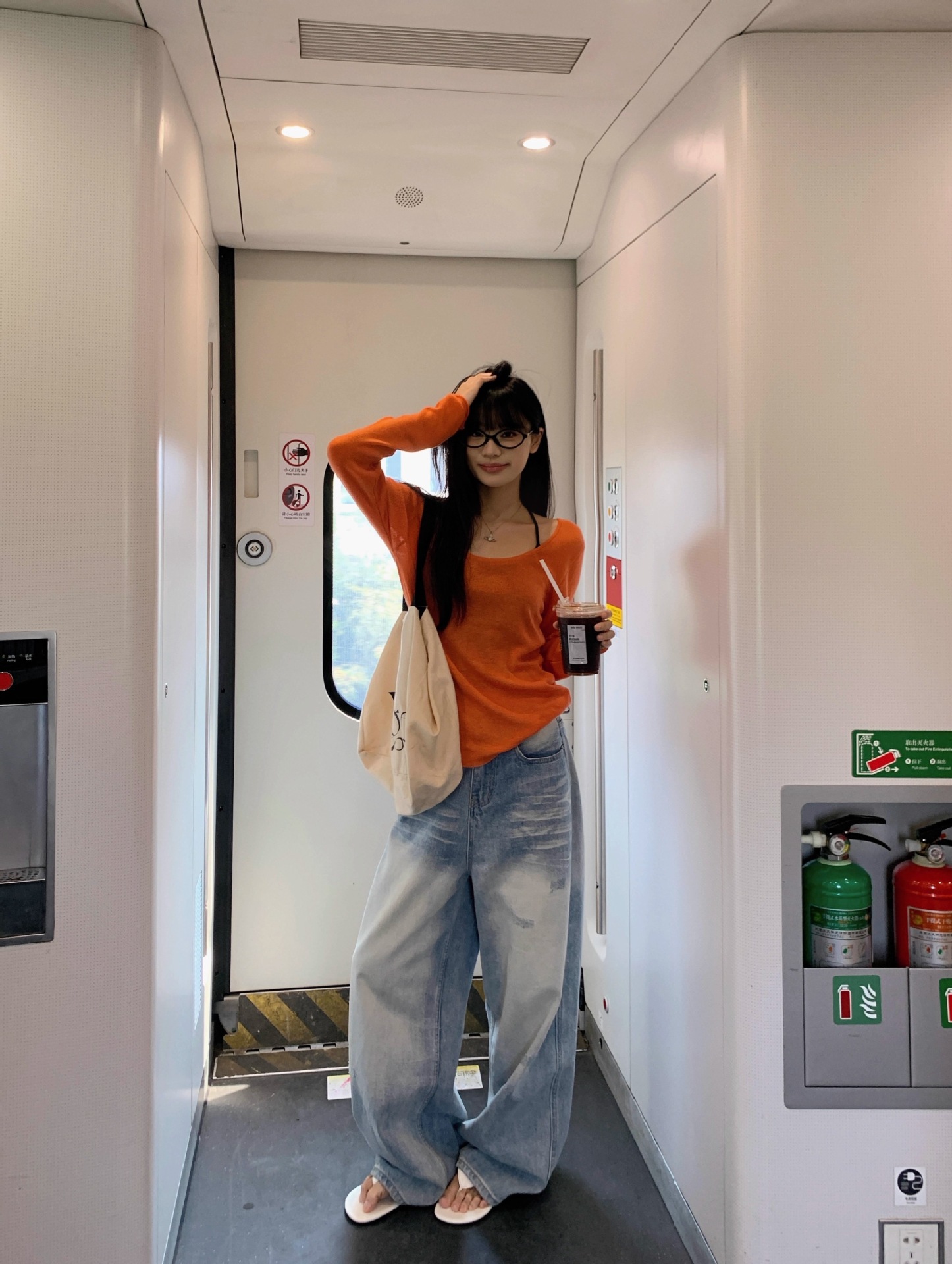 2025夏纯欲橘色薄款长袖防晒罩衫T恤女夏季辣妹宽松休闲露肩上衣详情22