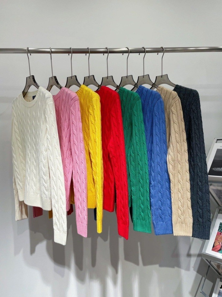 High-quality 100% wool RL classic style small horse logo embroidered twist knitted slim wool sweater for women pic 2