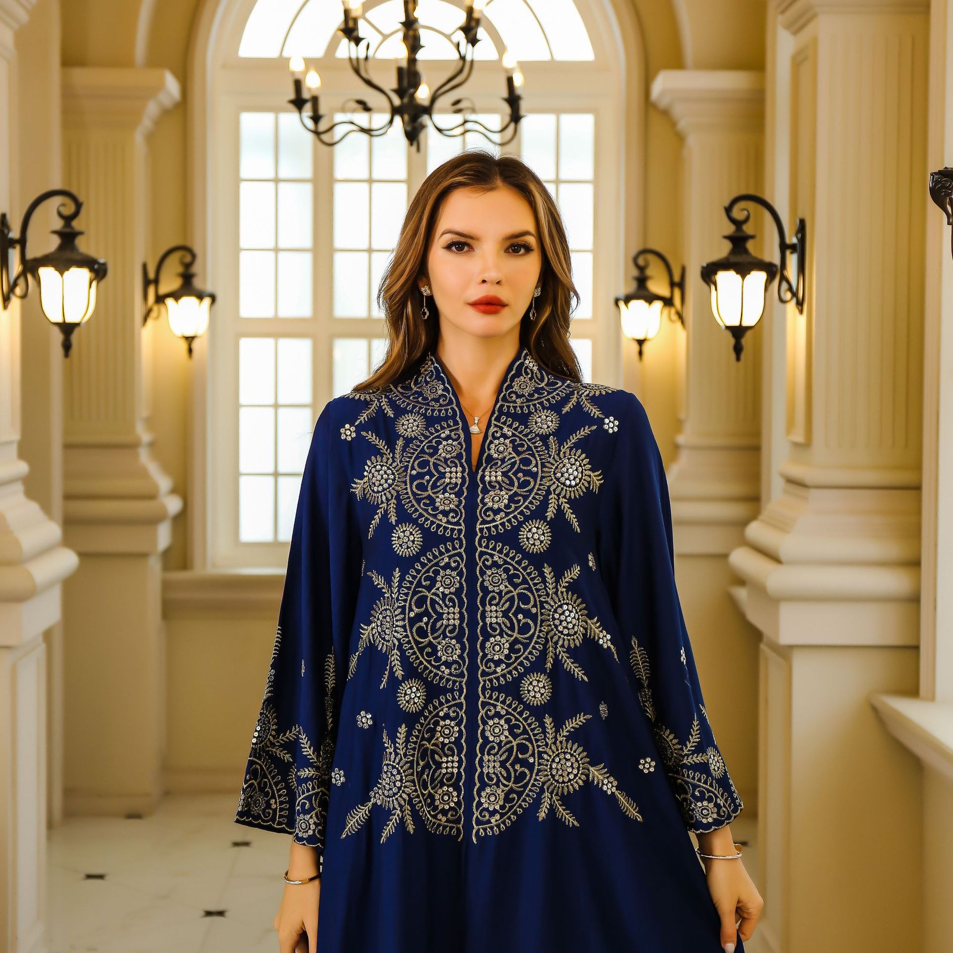 En stock europa y américa crossover musulmán mujer robe Medio Oriente dubai vestido abaya bordado robe grande vestido de noche pic 25