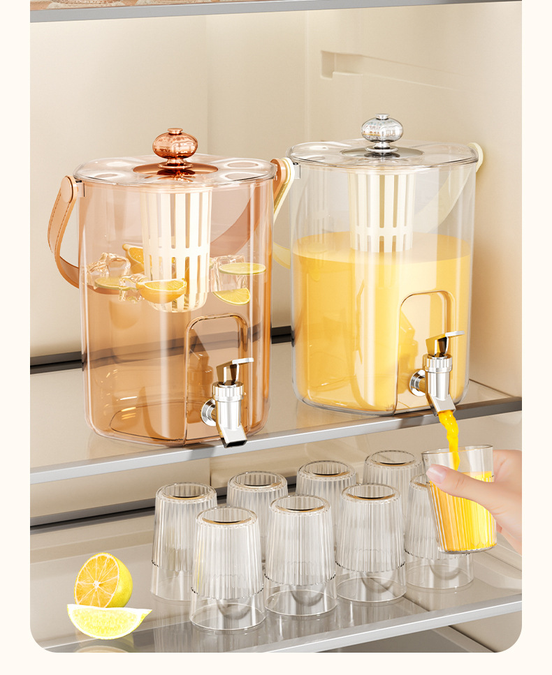 跨境大容量冷水壶轻奢柠檬水果茶饮料桶户外家用水果茶壶带水龙头详情16