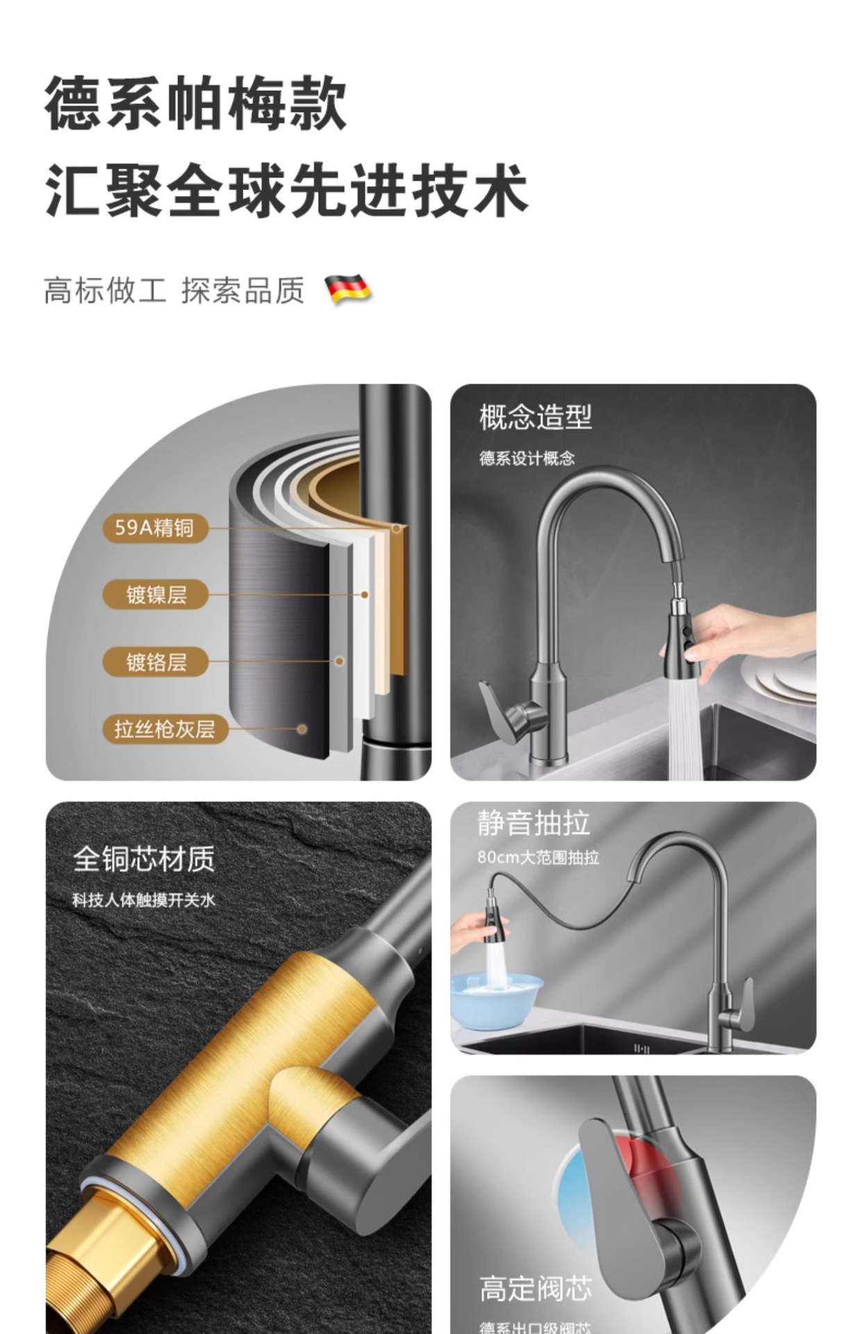 不锈钢厨房水龙头冷热家用洗菜池水槽专用洗菜盆防溅水抽拉式龙头详情8