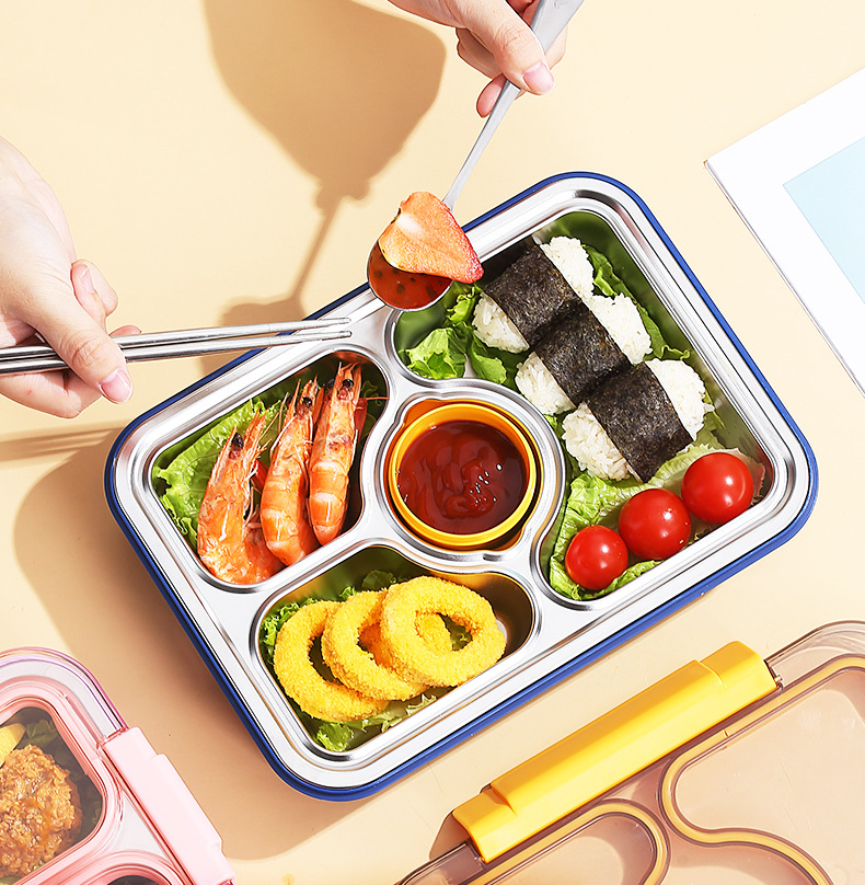 跨境热卖独立密封不锈钢三格带碗饭盒lunchbox不串味学生白领餐盒详情8