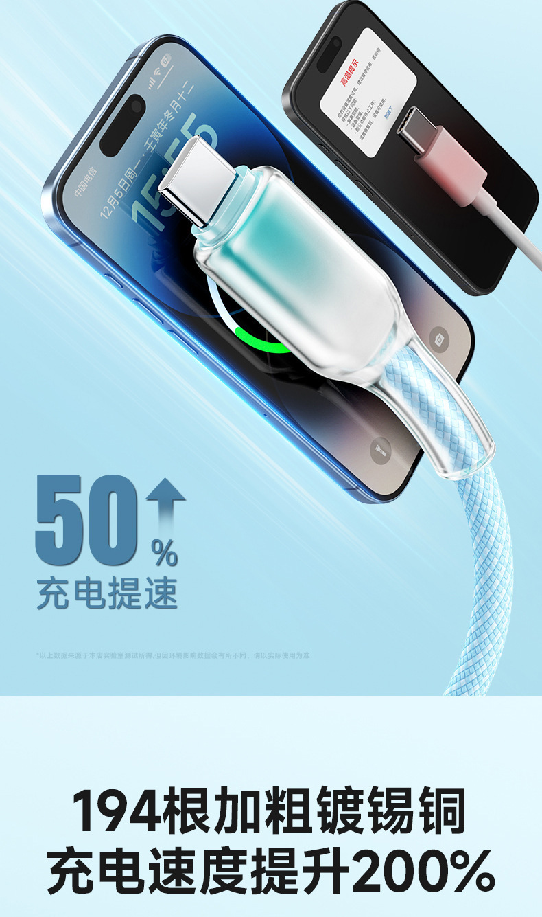 65W cristal de hielo gradiente de carga rápida cable de datos aplicable para apple 15-16 huawei teléfono typec flash cargador 6A trenzado cable pic 10
