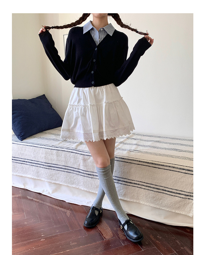 【jisoo风假两件】歌铭韩版POLO领针织开衫女2025秋季上衣X8207F详情28