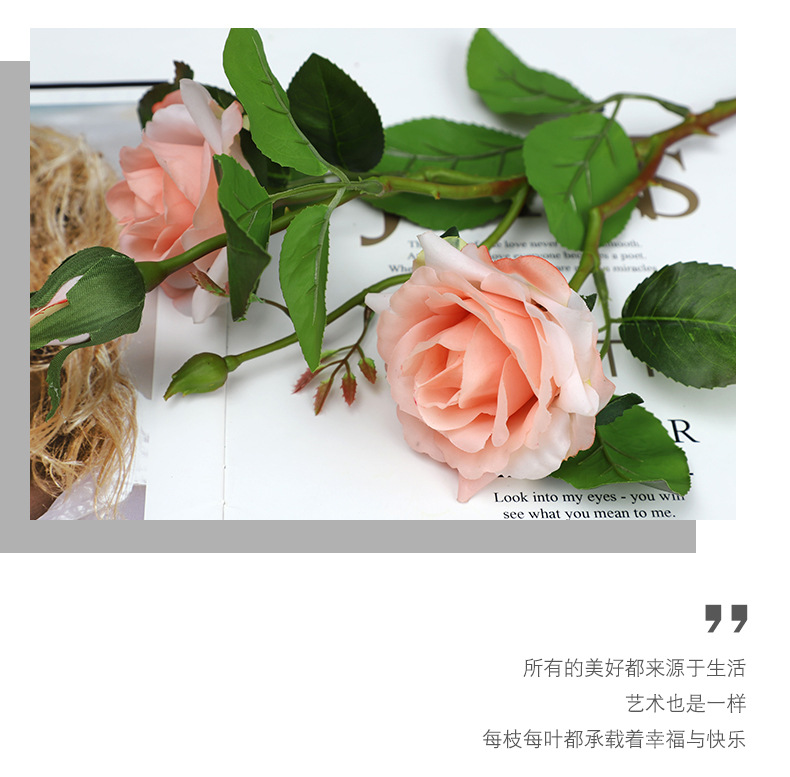 手感保湿仿真玫瑰花酒店家居客厅装饰假花Artificialflower大红详情12