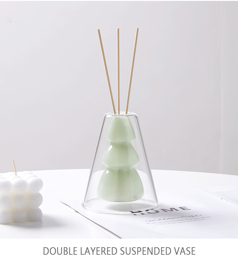 Colored double-layer glass vase, flameless glass art aromatherapy bottle, transparent vase, hydroponic restaurant table decoration pic 6