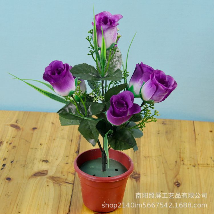 照屏仿真花厂家批发仿真玫瑰花仿真绢花七头春蕾把花小假花花束详情21